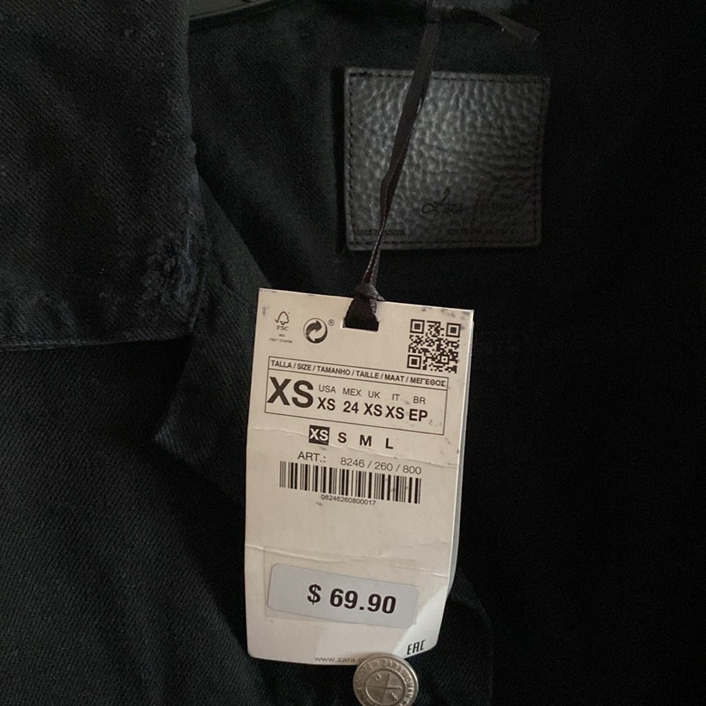 Zara Woman distressed black denim jacket with fringe back down arms - Picture 9 of 12